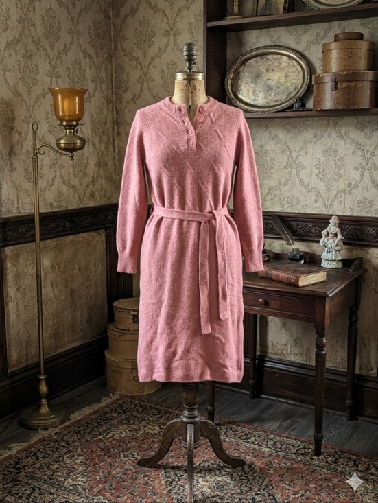 Margo Boutique Dresses & Skirts - Vintage Margo Boutique Angora Lambswool Knit Dress Pink Henley Midi Size 15/16